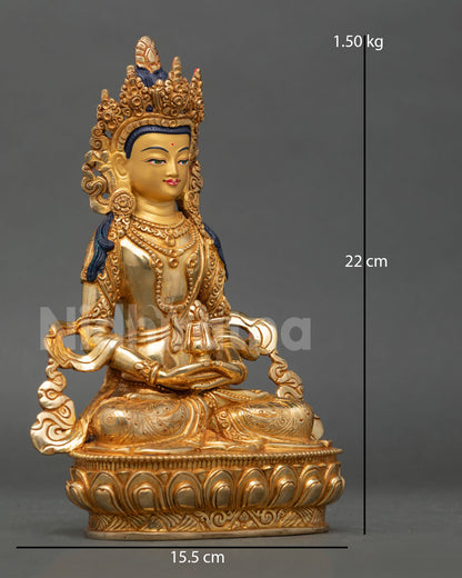 right side view of amitayus statue handcrafted nepalese buddhist long life deity sculpture