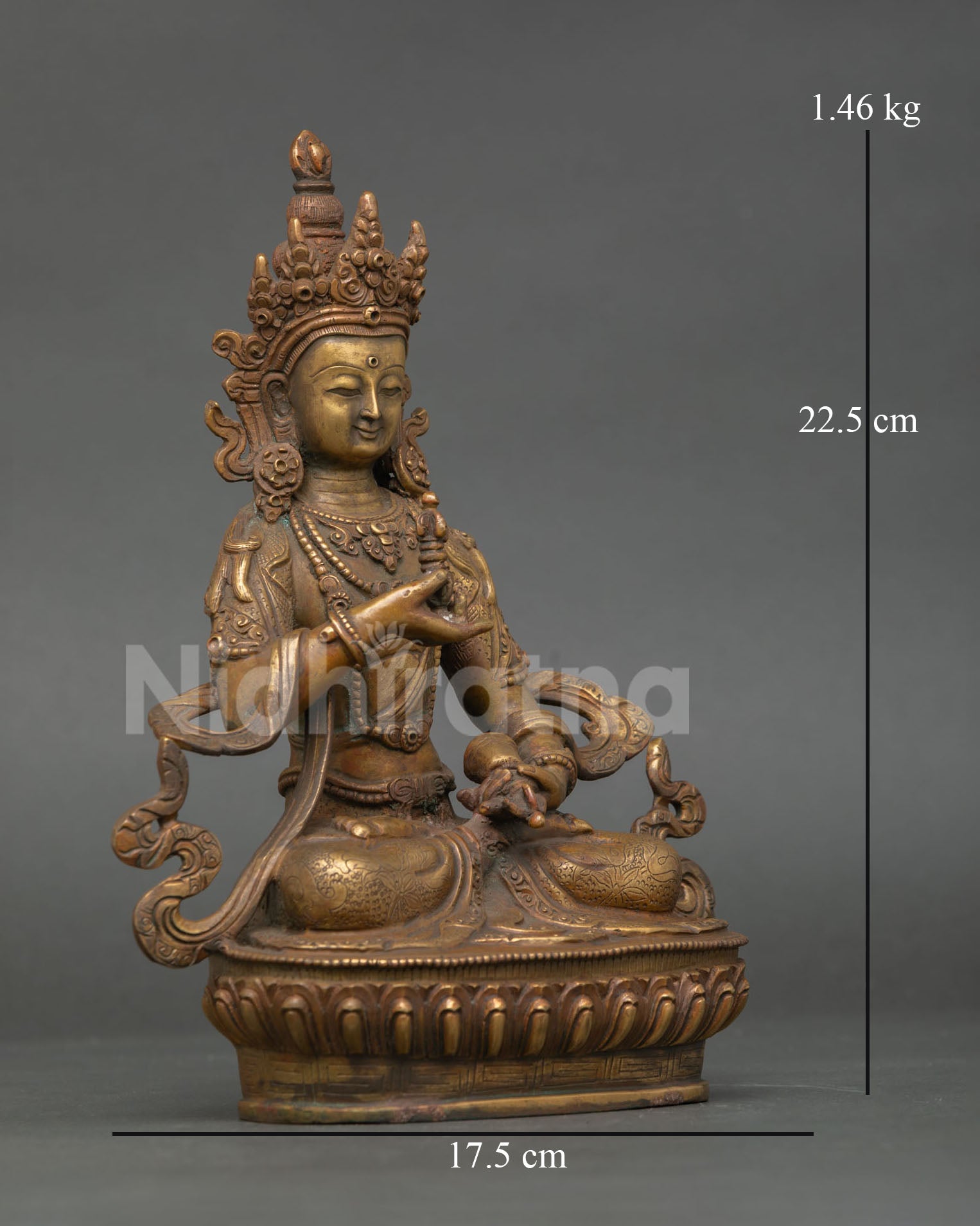 Right side view of antique finished Vajrasattva statue handcrafted in Nepal