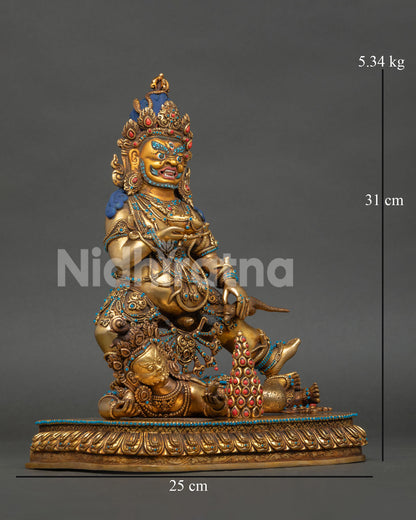 Right side view of Black Dzambhala Statue, Tibetan Buddhist wealth protector sculpture