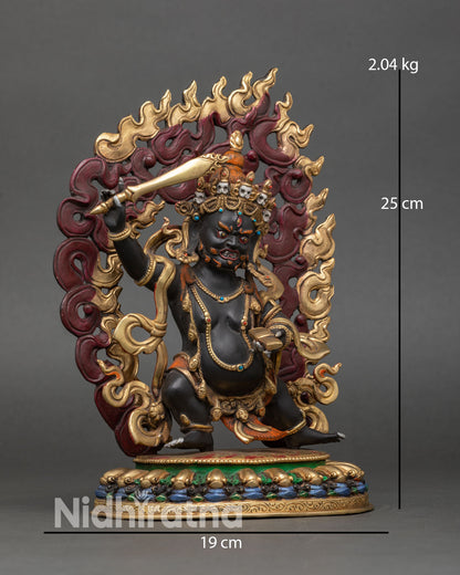 Right side view of Black Manjushri Statue, handcrafted Nepalese Buddhist artwork