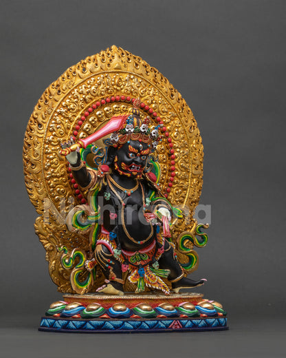 Right side view of Black Manjushri statue, Nepal handcrafted wrathful Bodhisattva sculpture
