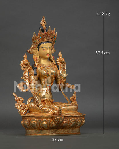 Right side view of Green Tara Statue handcrafted in Nepal