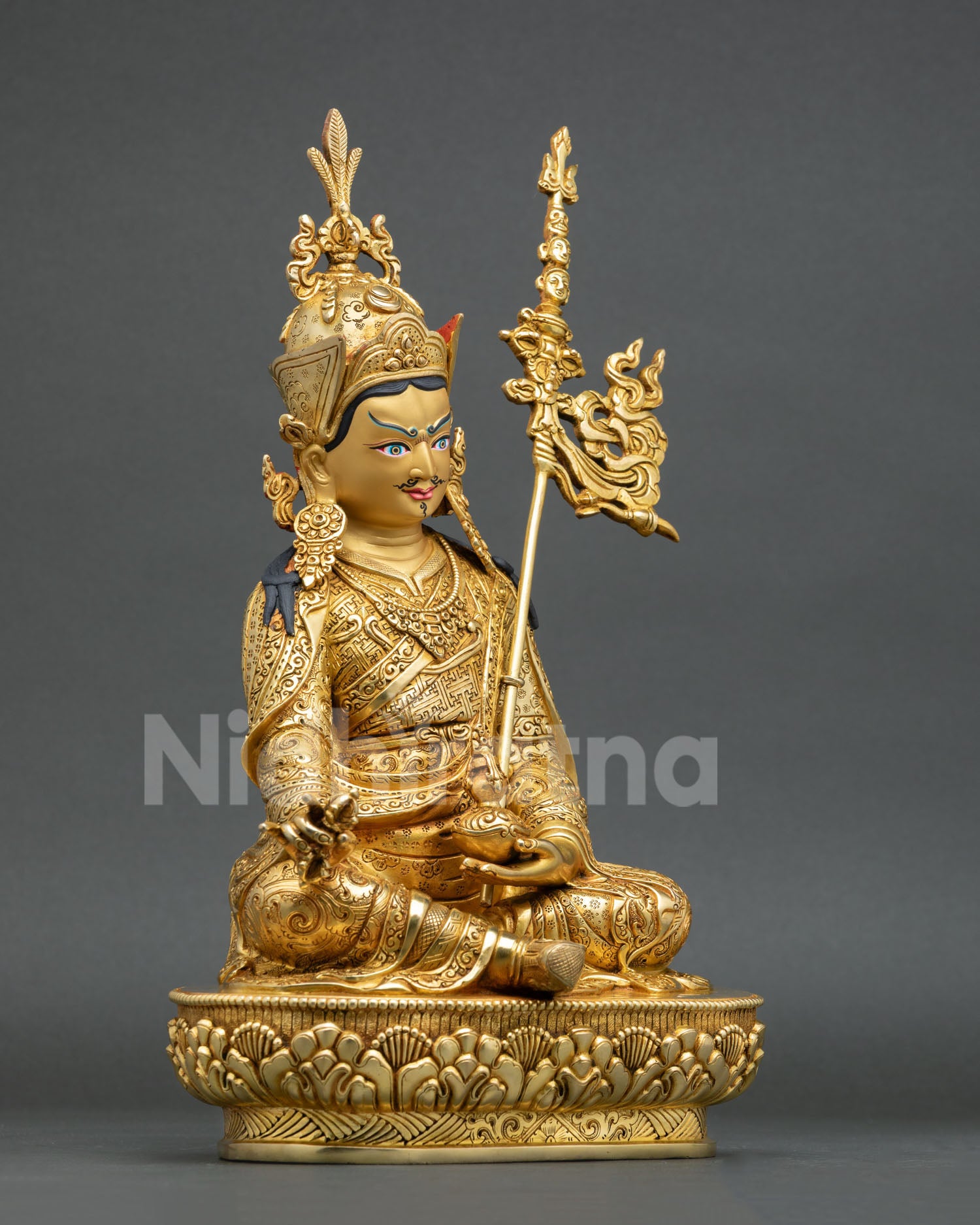 Right Side View of Guru Rinpoche Statue, Handcrafted Copper Buddhist Artwork