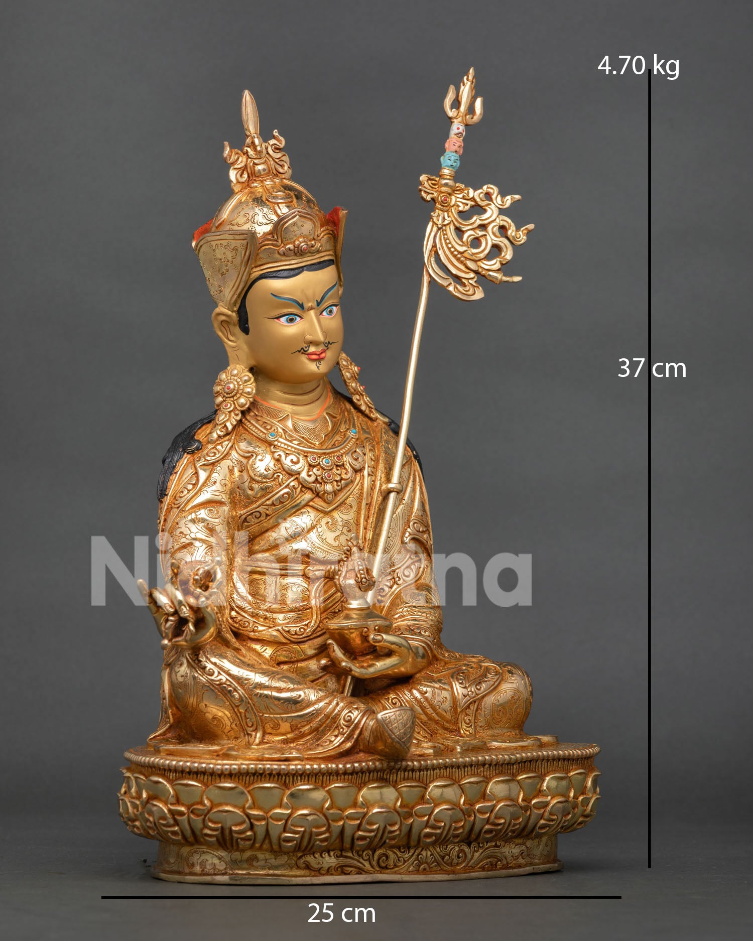 right side view of guru rinpoche statue handmade buddhist art nepal