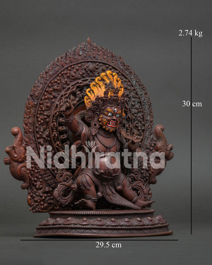 Right Side View of Hand-Carved Vajrapani Statue Oxidized Copper Buddhist Sculpture