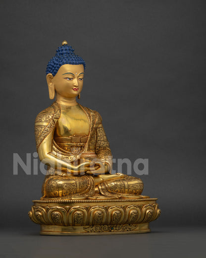 Right side view of handcrafted Amitabha Buddha statue from Nepal