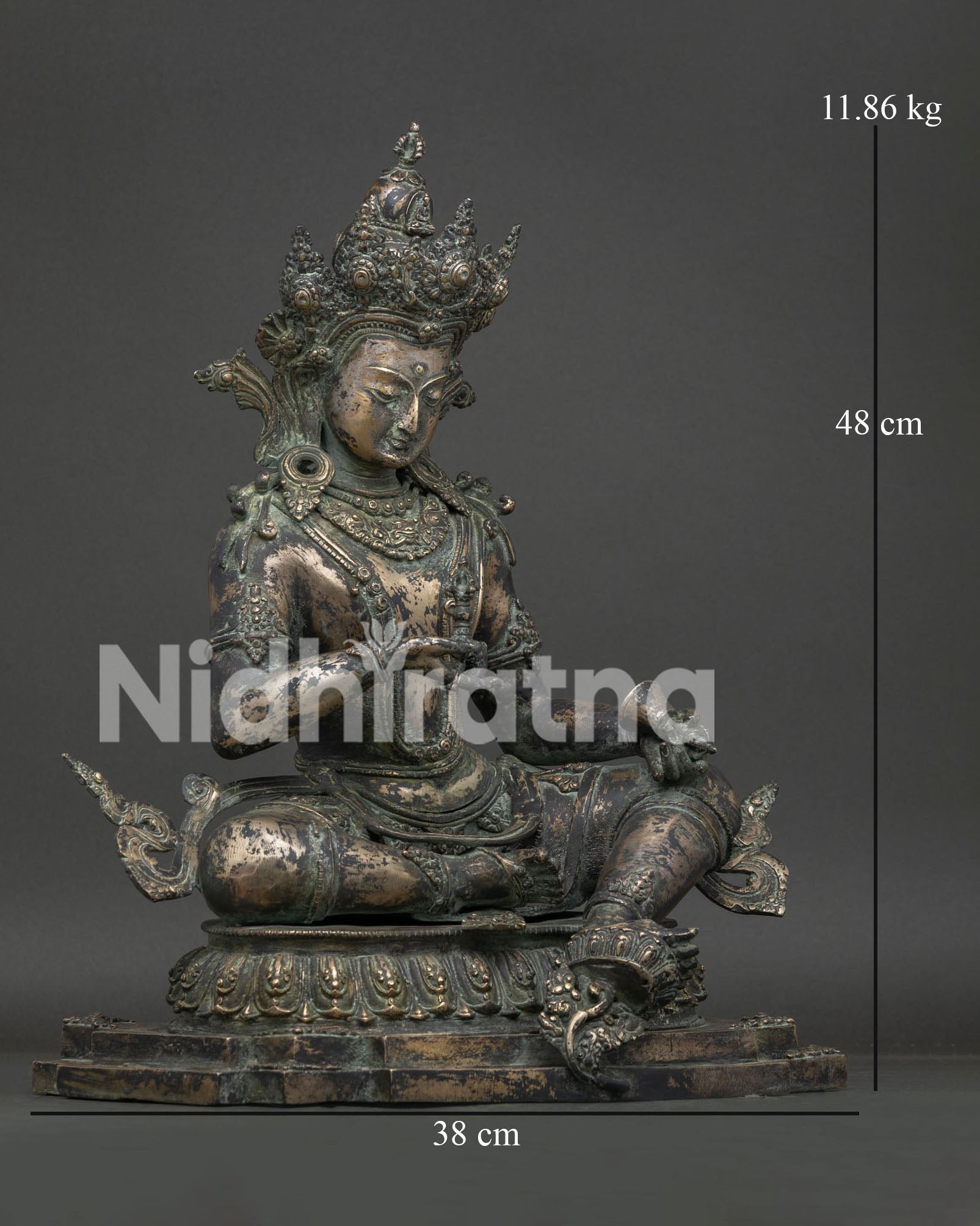 Right side view of handcrafted bronze Vajrasattva Dorje Sempa statue