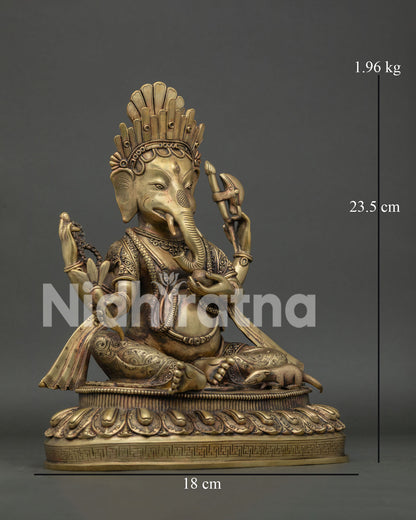 Right side view of handcrafted copper Ganesh statue with four sacred arms
