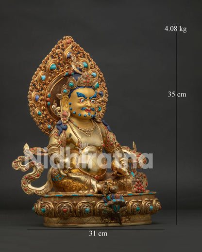 Right-side view of handcrafted Dzambhala Statue with lotus base and ornate craftsmanship