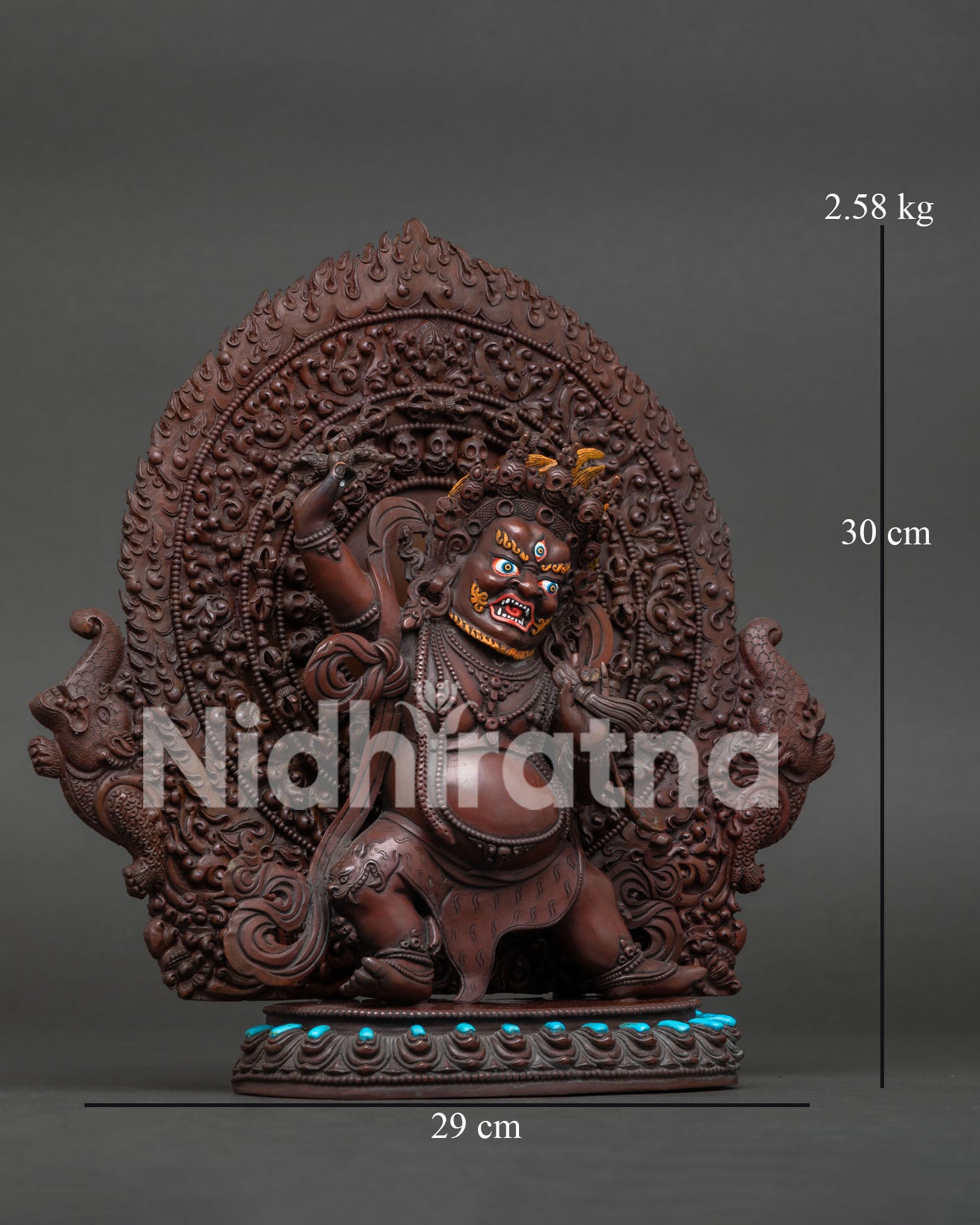 Right Side View of Handcrafted Oxidized Copper Vajrapani Buddhist Protector Statue