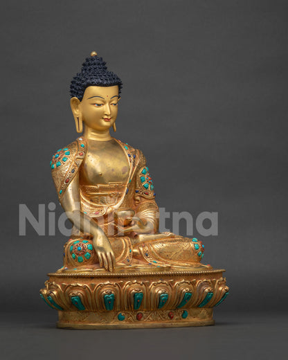 Right side view of handcrafted Shakyamuni Buddha statue from Nepal