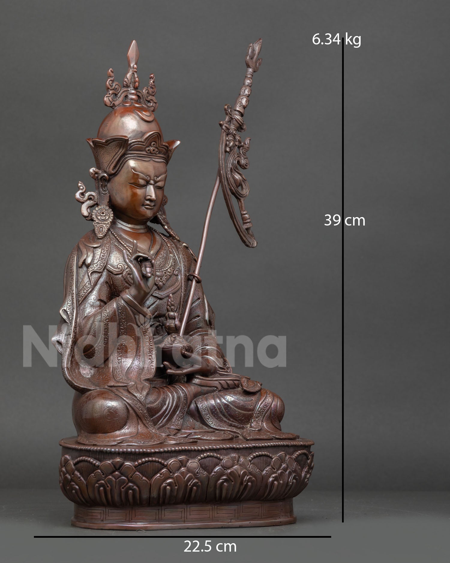 Right side view of handcrafted Tsokye Dorje statue showing iconographic details