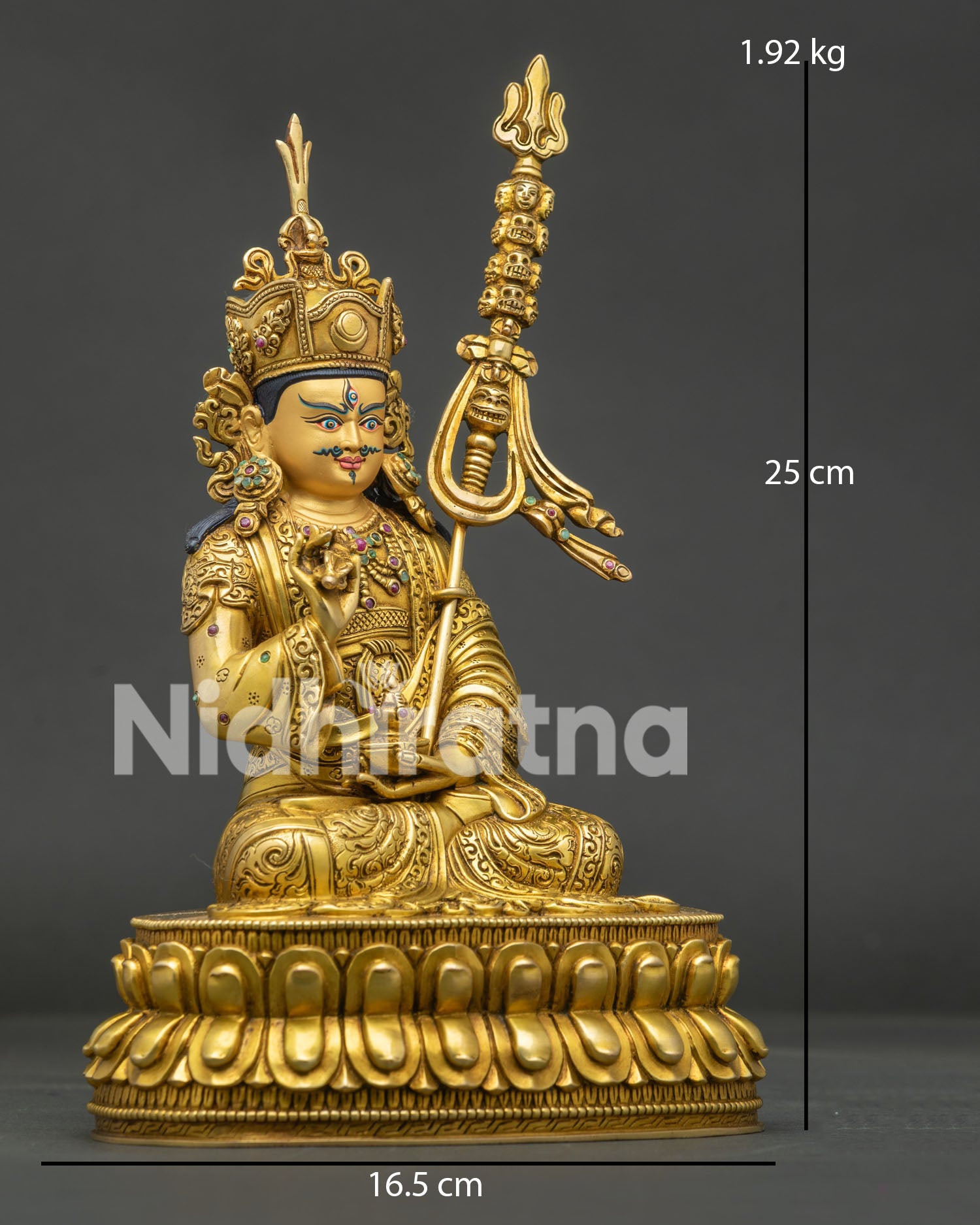 Right View of Handcrafted Tsokye Dorje Statue with Khatvanga Staff and Lotus Throne
