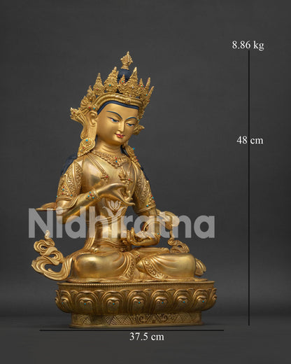 Right side view of handcrafted Vajrasattva Buddha statue for meditation