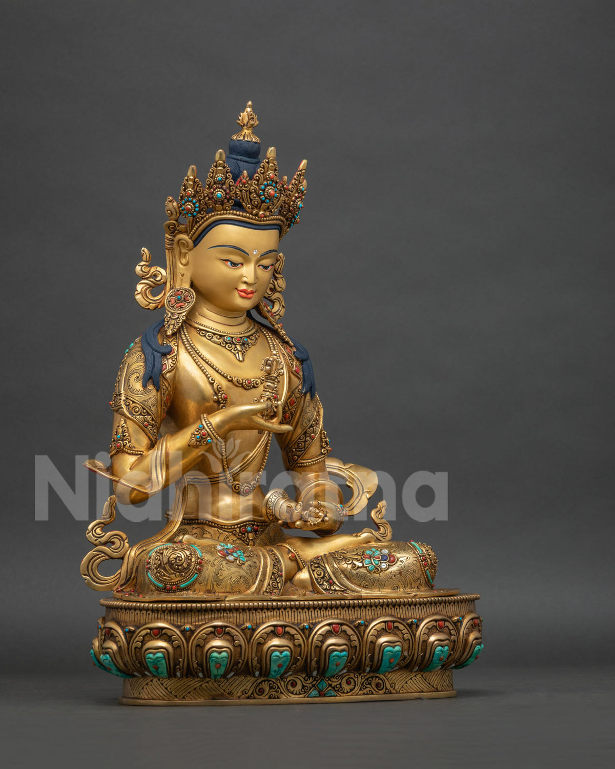 Right side view of handcrafted Vajrasattva statue from Nepal