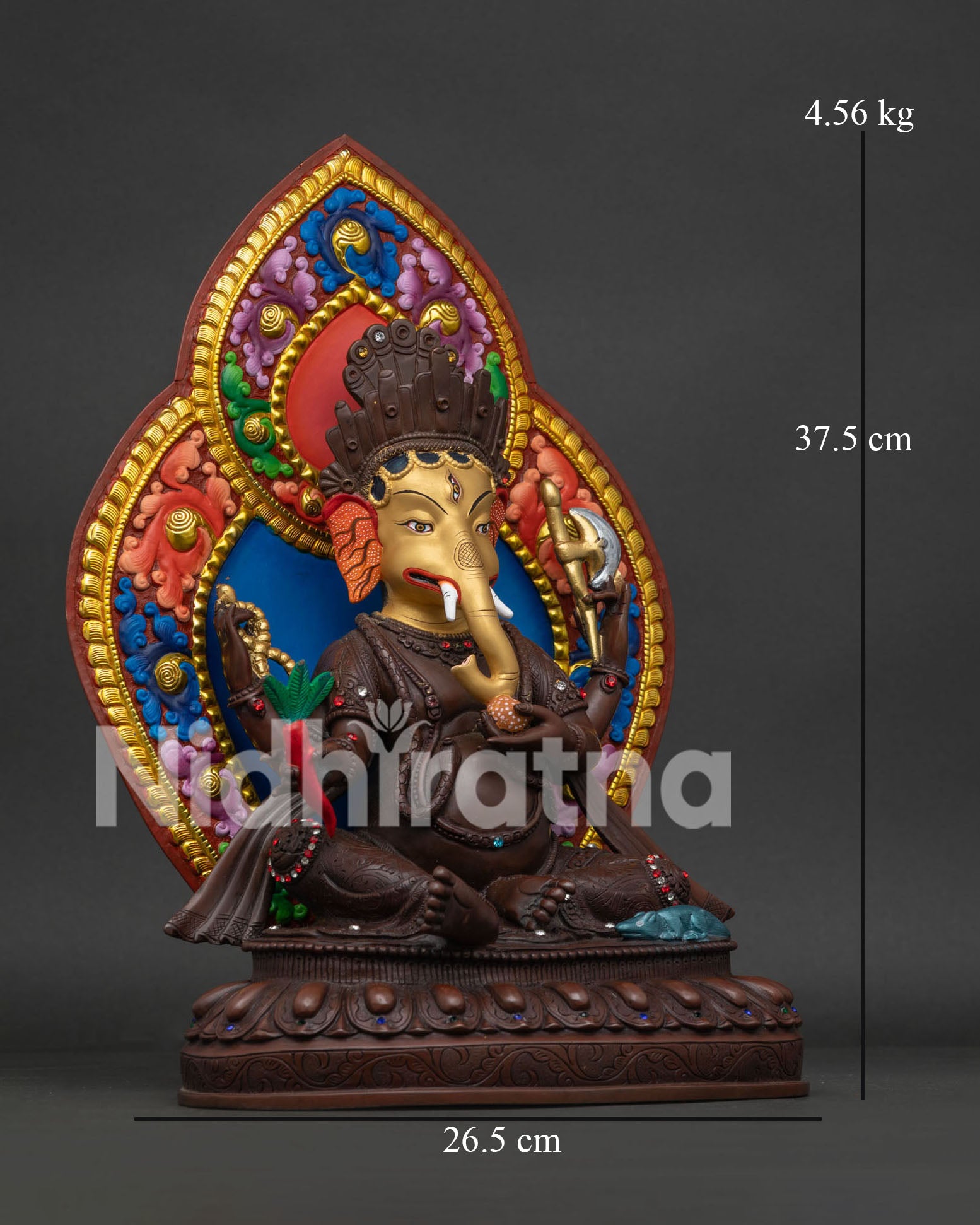 Right Side View of Handmade Oxidized Copper Ganesh Statue from Nepal
