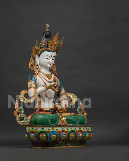 Right side view of handmade Vajrasattva statue, copper Buddha sculpture from Nepal