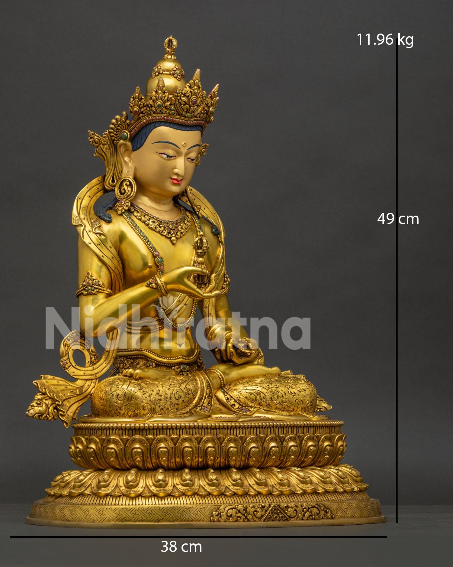 Right Side View of Handmade Vajrasattva Statue on Double Lotus Pedestal
