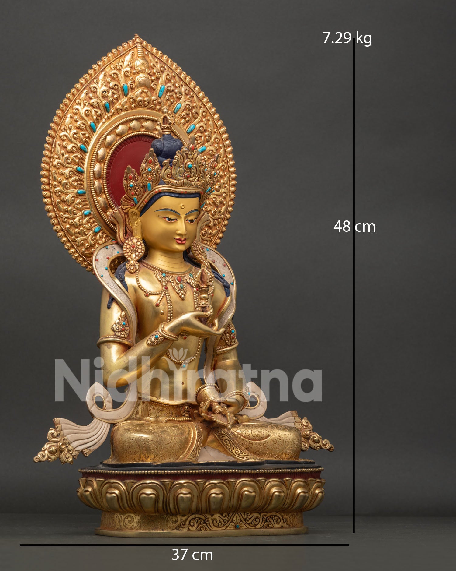 Right Side View of Handmade Vajrasattva Statue with Lotus Throne and Vajra