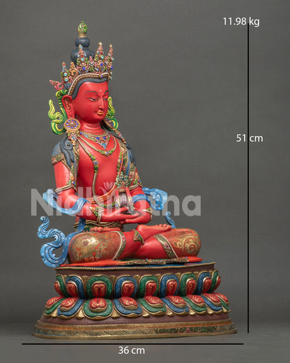 right side view of large amitayus statue, handcrafted copper buddhist sculpture from nepal