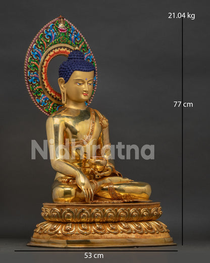 Right side view of Large Shakyamuni Buddha Statue, gold-gilded copper sculpture