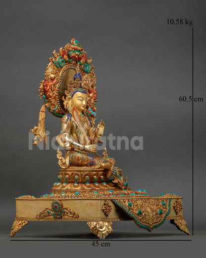 Right Side View Of Manjushri On Throne Handcrafted Nepalese Buddhist Sculpture