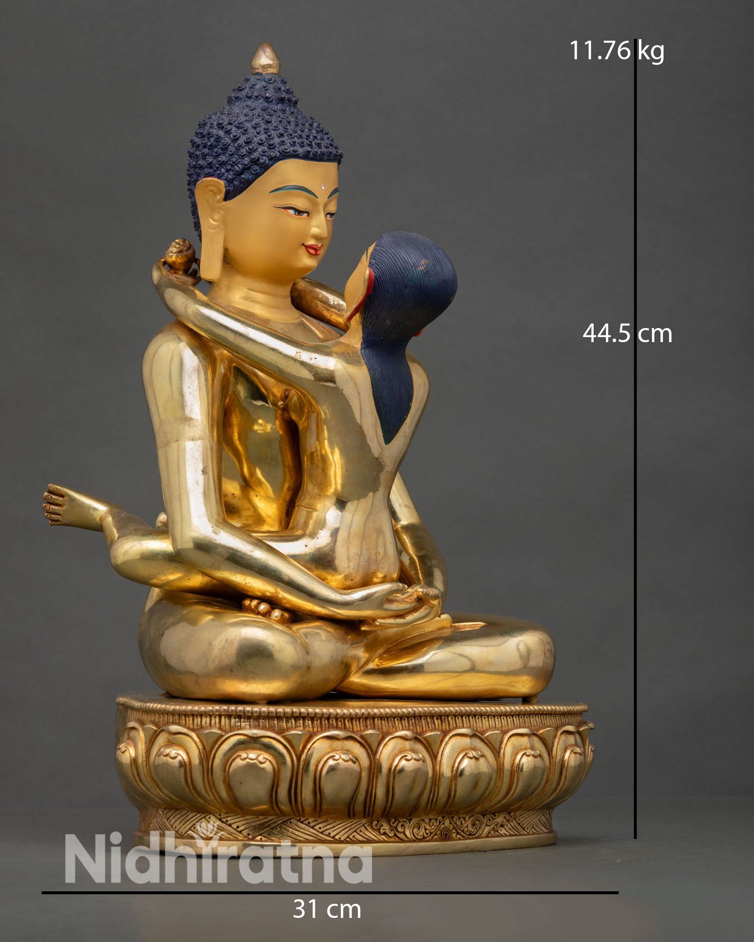 Right Side View of Samantabhadra Yab Yum Copper Statue with 24K Fire Gilding