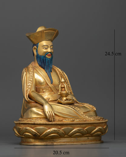 Right side view of Shabdrung Ngawang Namgyal statue handcrafted copper with 24K fire-gilded gold