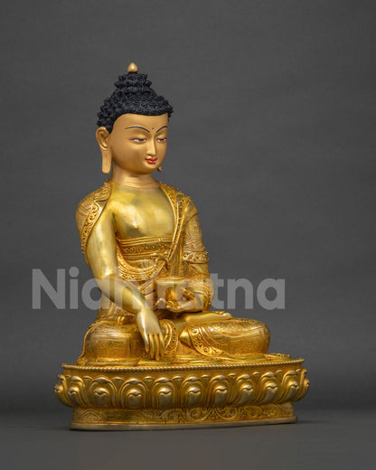 Right side view of Shakyamuni Buddha statue, 24K gold-gilded copper sculpture