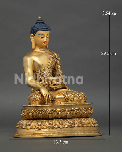 Right Side View of Sitting Buddha Statue with Fire Gilded Copper Finish