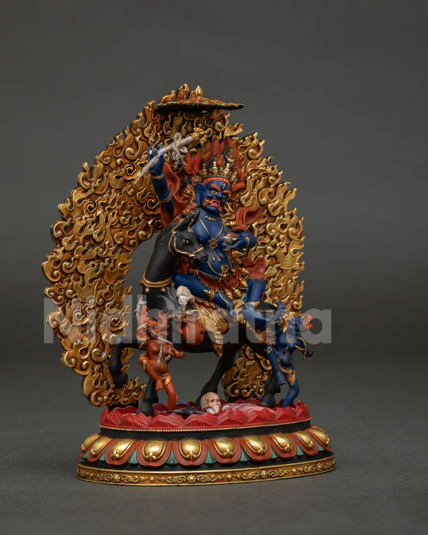 Right Side View of Small Palden Lhamo Buddhist Statue from Nepal
