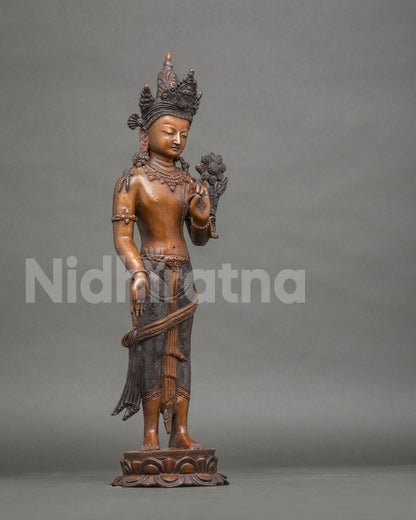 Right side view of standing Lokeshwor statue with lowered hand in generosity gesture, Nepal