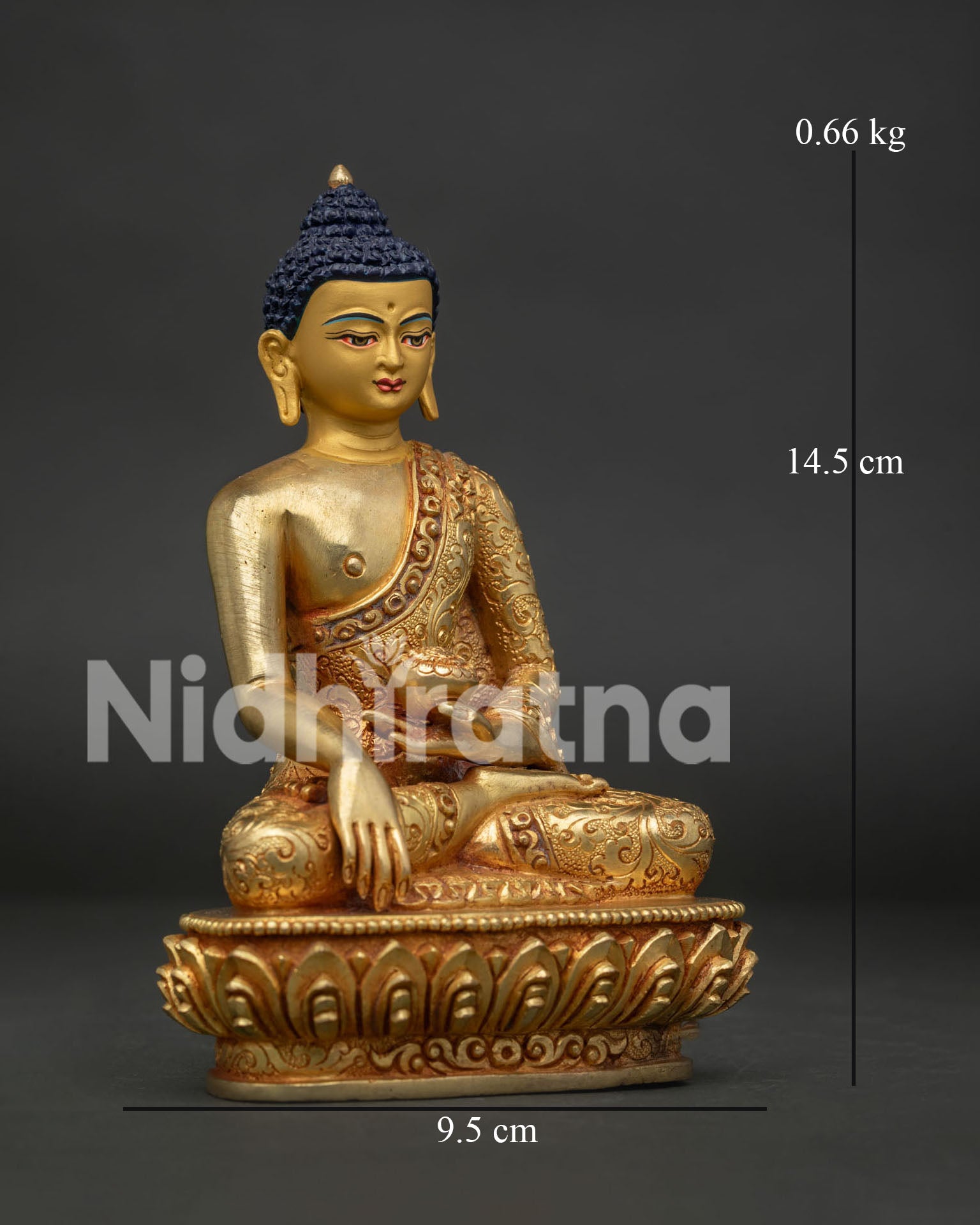 Right side view of the 24K gold gilded Shakyamuni Buddha sculpture.