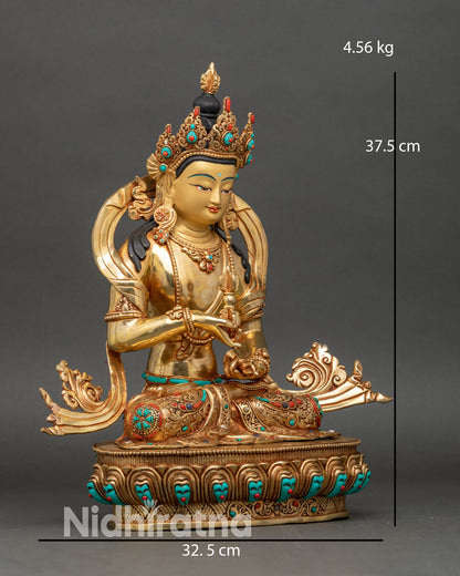 Right side view of Vajrasattva Dorje Sempa statue, copper sculpture with gold fire-gilding