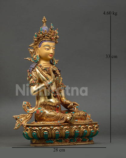 Right Side View of Vajrasattva Statue on Lotus Throne Handcrafted in Nepal