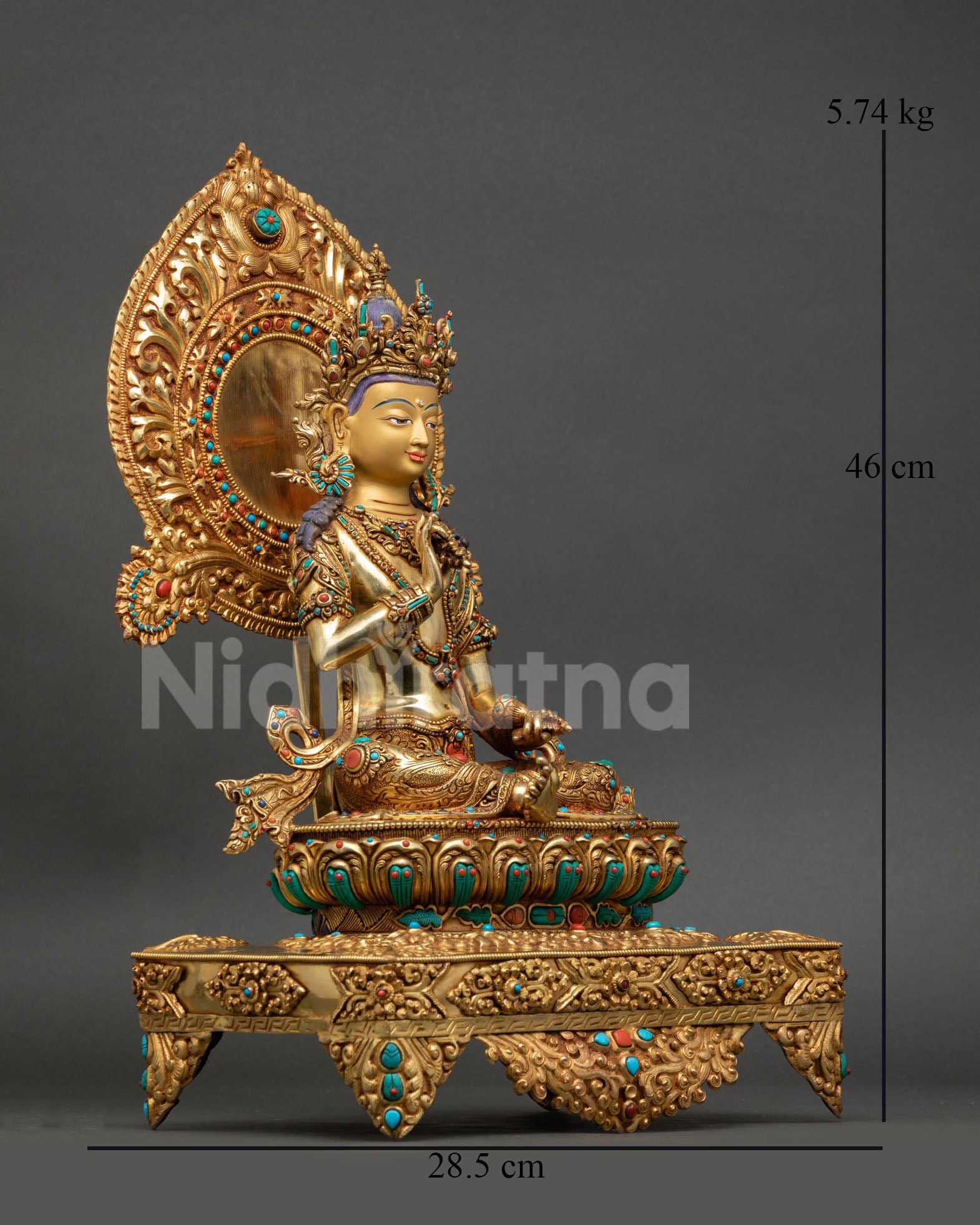 Right side view of Vajrasattva with throne, handcrafted Nepalese Buddhist artwork