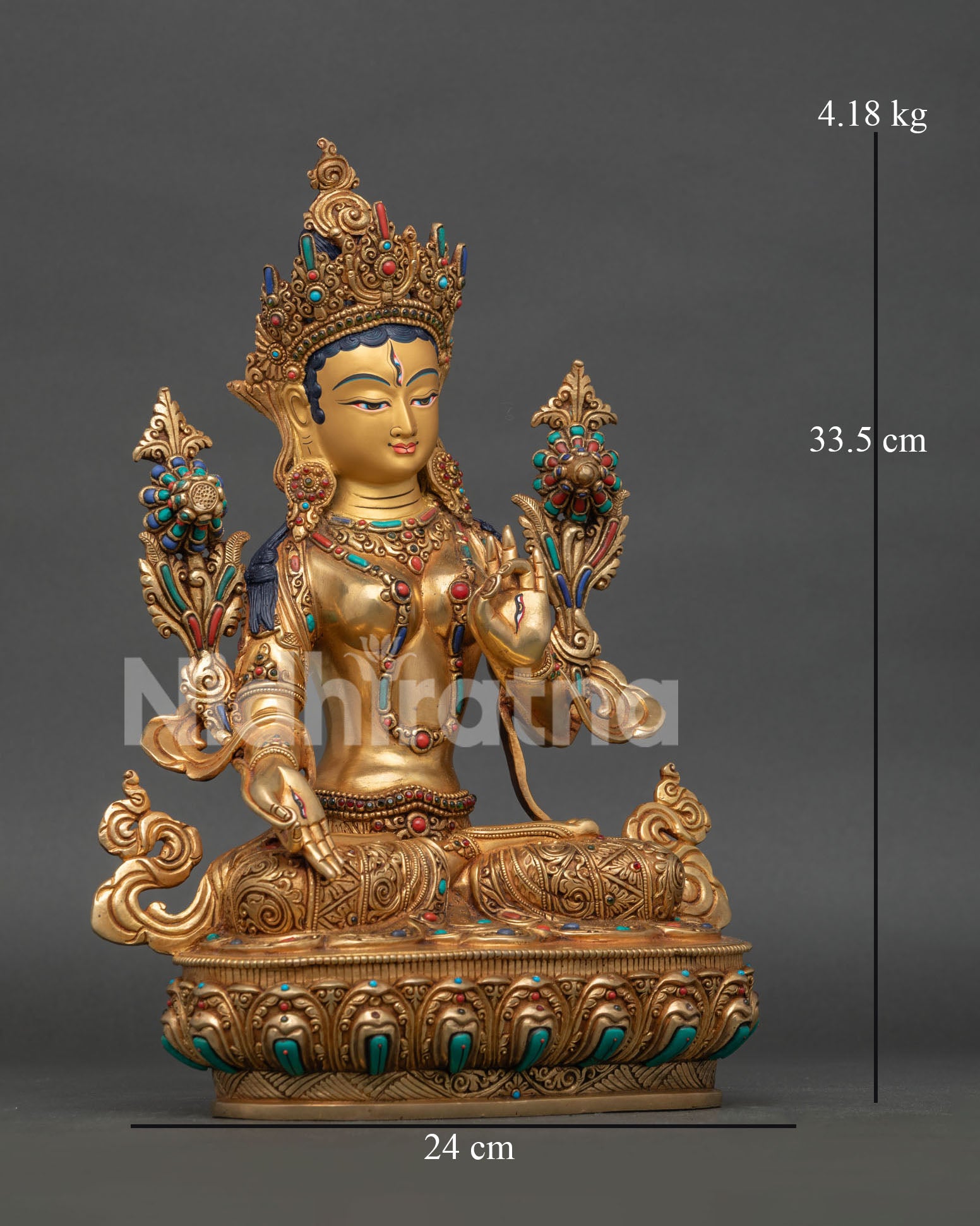 right side view of white tara statue handcrafted by newari artisans in nepal
