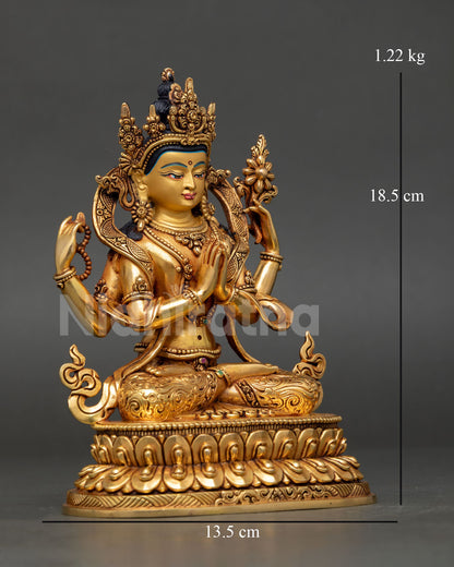 Right profile of Chenrezig statue copper Tibetan Bodhisattva handcrafted Nepal sculpture