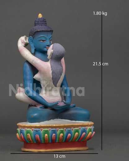 Right side view Samantabhadra Buddha yab-yum statue lotus copper Nepal