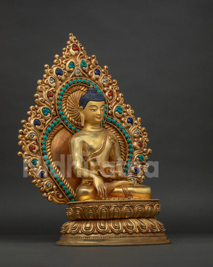 right side view Shakyamuni Buddha statue handcrafted Nepalese Buddhist art