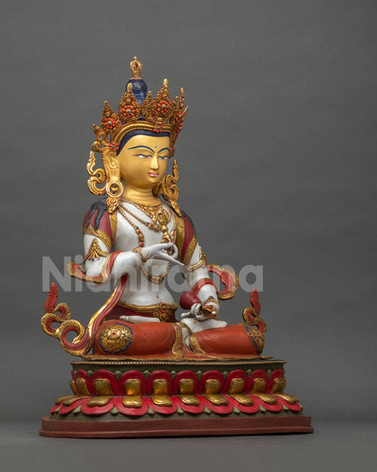 Right side view of Vajrasattva statue, hand-carved copper Buddhist sculpture