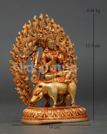 right view marichi statue boar lotus throne halo copper gold plated
