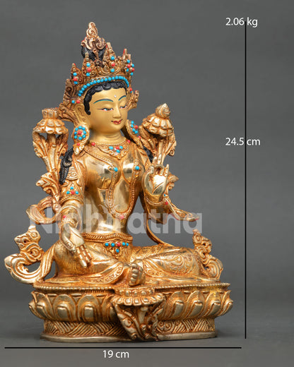 Right view of Green Tara statue with traditional Himalayan craftsmanship