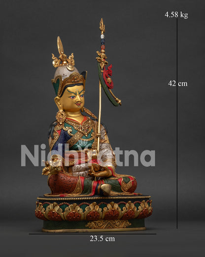 Right view of Guru Rinpoche Statue with Khatvanga and intricate handcrafted details