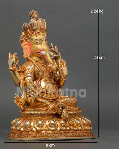 right view of handcrafted ganesha statue with fire gilded copper body