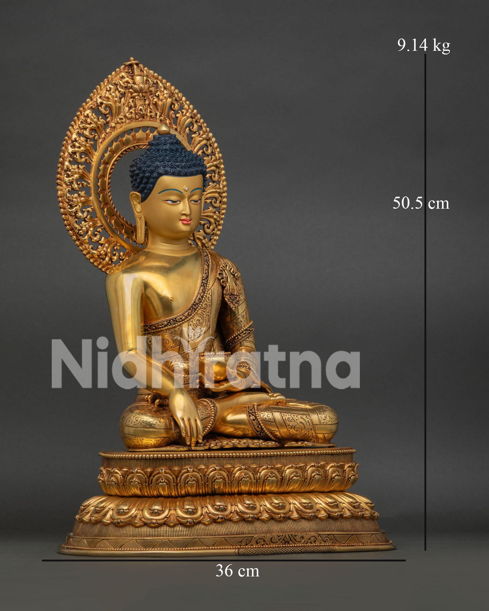 Right View of Large Shakyamuni Buddha Statue with Lotus Pedestal Details