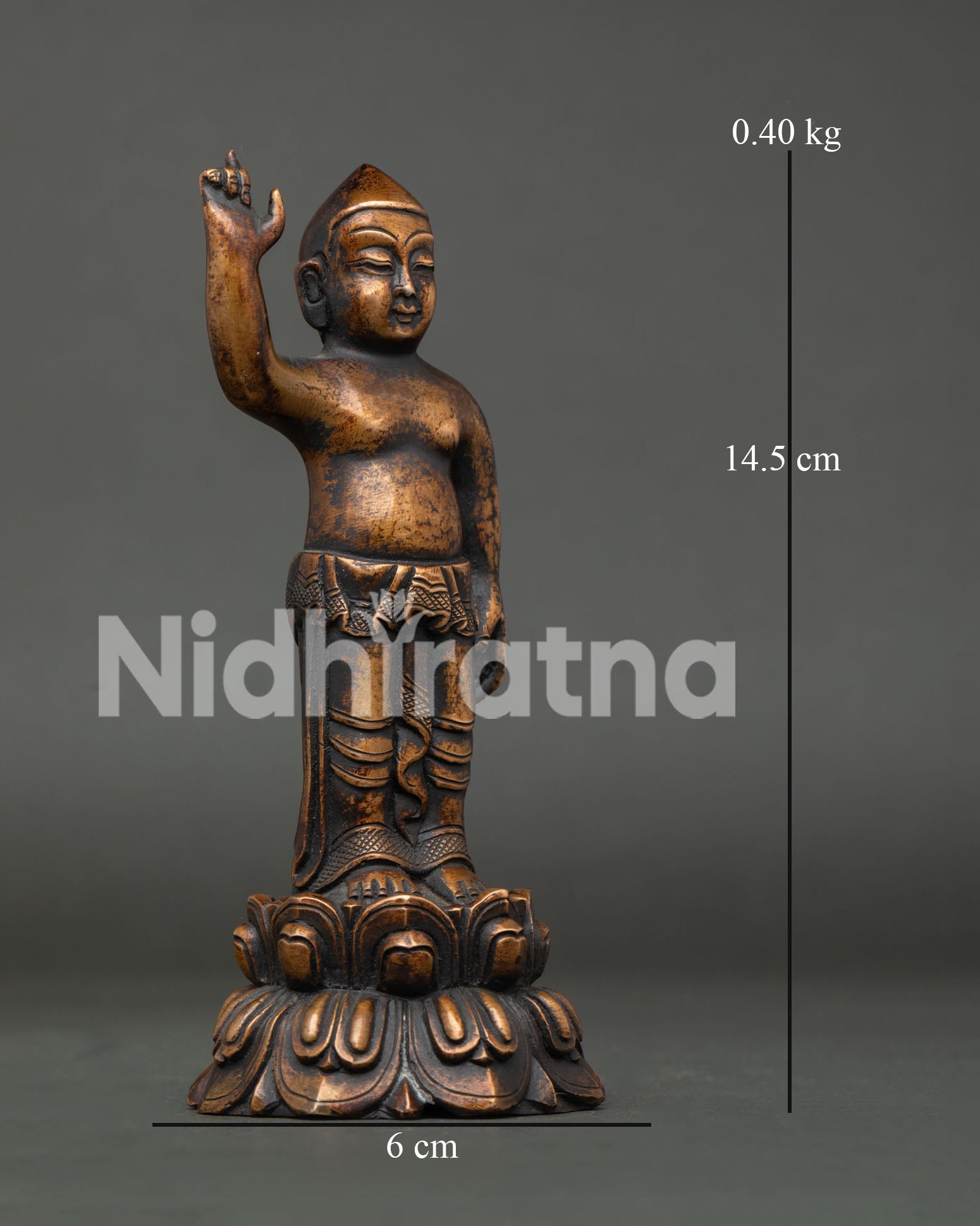 Right View of Little Siddhartha Gautama Baby Buddha Copper Statue