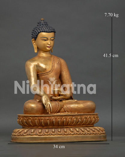 Right view of Shakyamuni Buddha statue handcrafted in copper with 24K gold gilding
