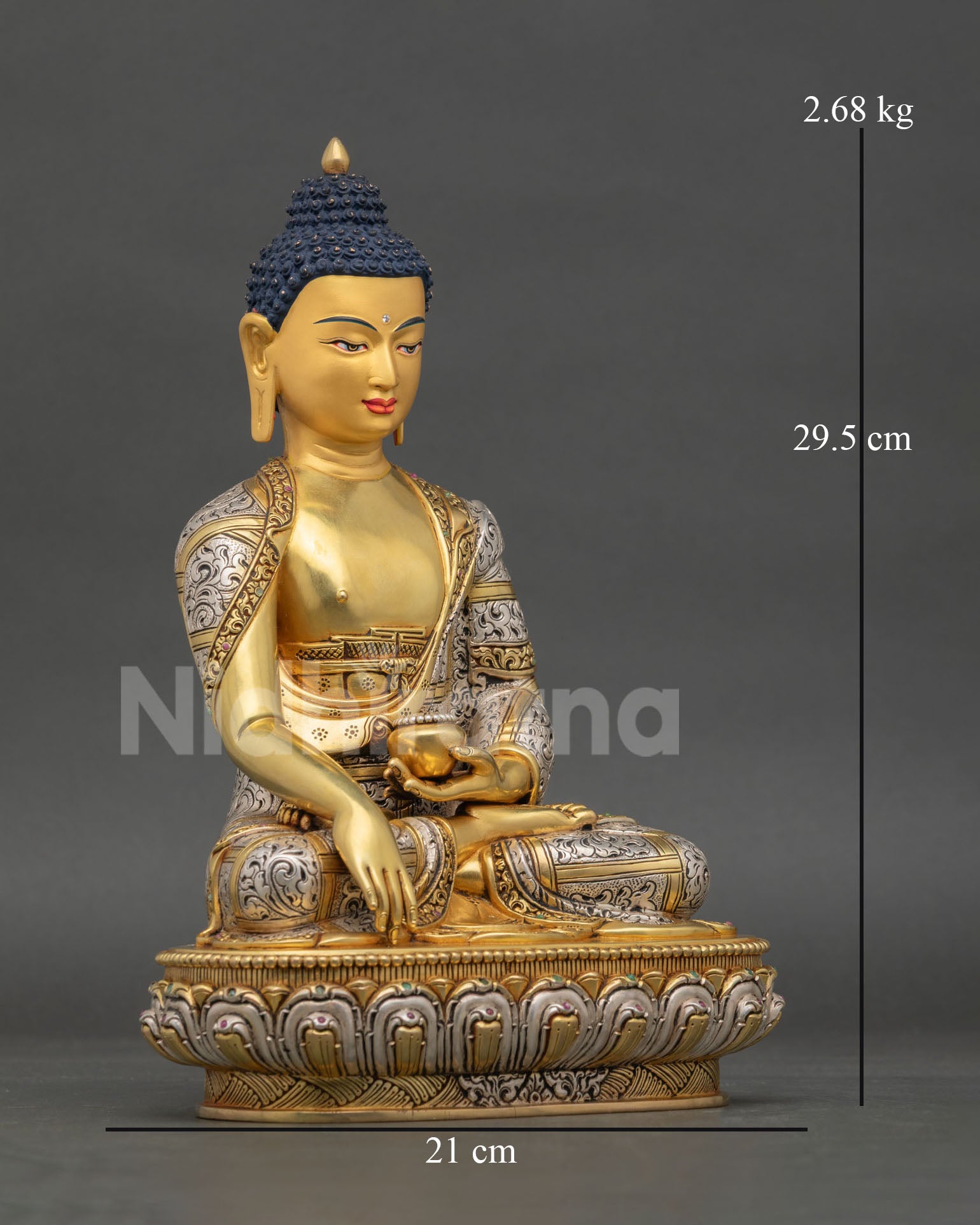 Right view of Shakyamuni Buddha statue on lotus throne handcrafted in Nepal