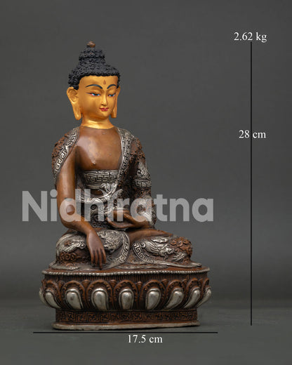 Right view of Oxidized Shakyamuni Buddha Statue handmade in Nepal